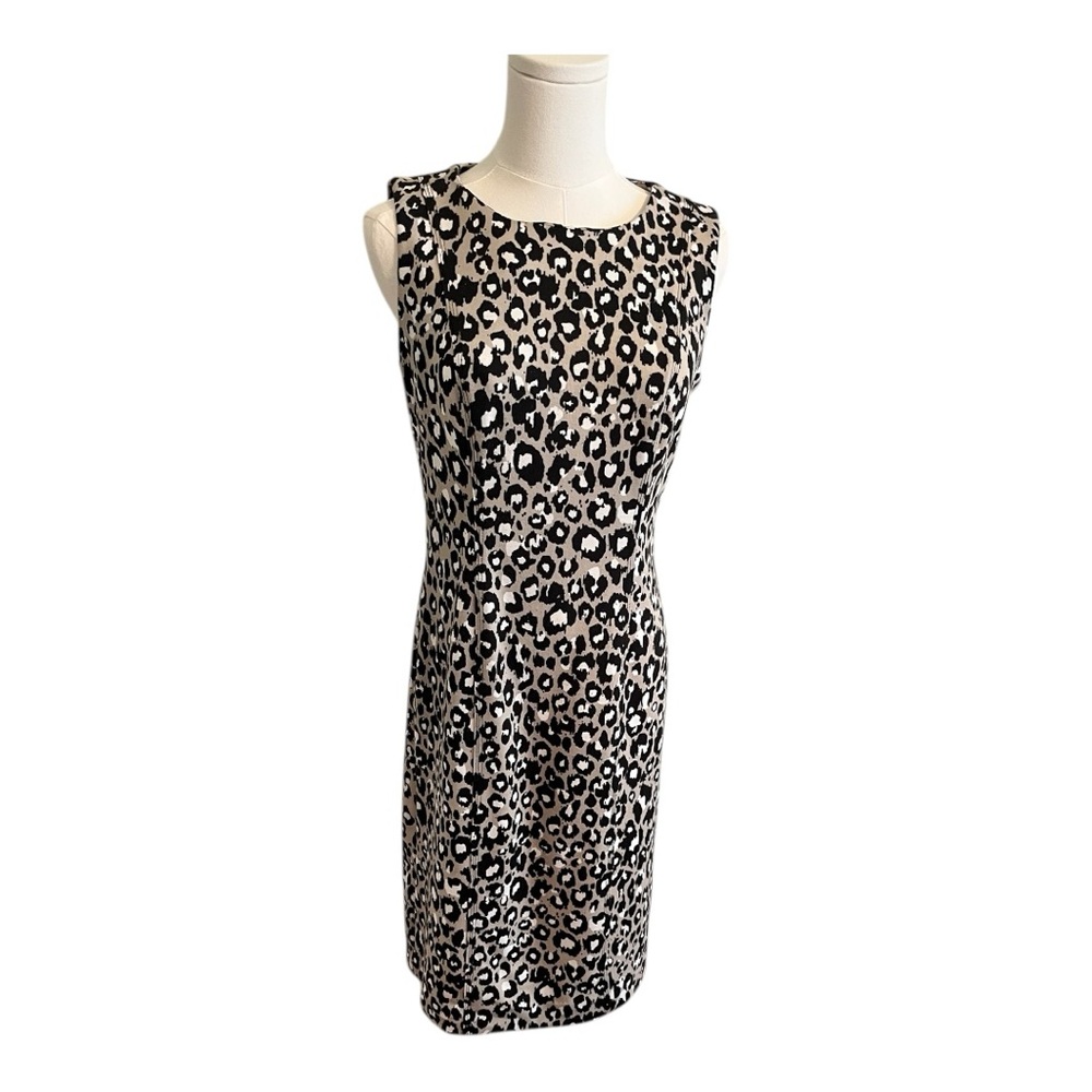 Calvin Klein Sleeveless Taupe Leopard Print Sheath Dress – Size 4